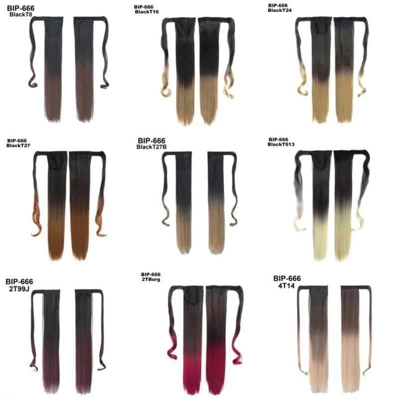 Kbeth Human Hair Extensions Synthetic Ponytail in Various Colors Hair Extension Around Wrapped Around Horsetail Straight / Wavy / Curly Natural /Ombre Ponytail