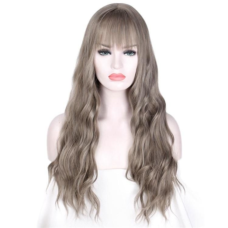European and American Long Water Curls Wavy Wigs with Bangs Heat Resistant Synthetic Fiber Hair