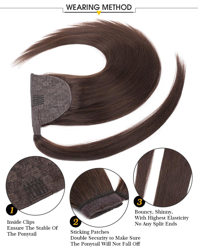 60g 16" 100% Indian Remi Virgin Hair Weave Human Hair Drawstring Ponytail
