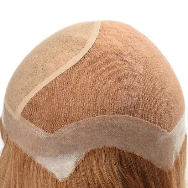 Custom Ladies PU and Lace Base Real Human Hair Silk Top Wig