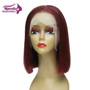 Cheap Fashionable Red 180% Density Human Hair Bob Style Lace Front Wig