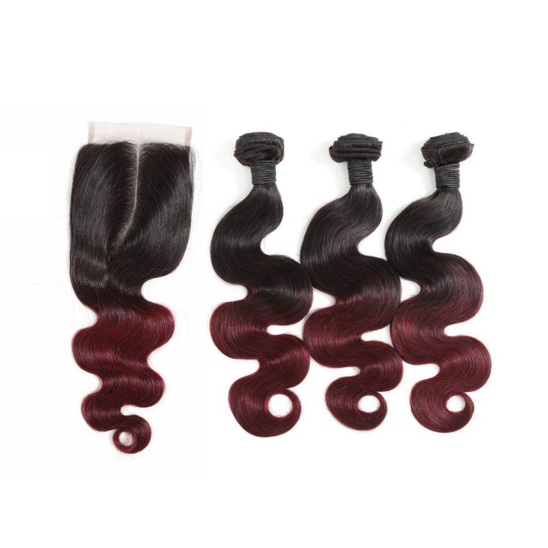 Natural Black Human Cuticle Hair Bundle with 4*4 Lace Closure