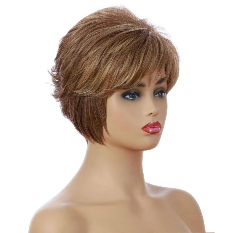 Short Wigs High Temperature Fiber Wig with Bangs Heat Resistant Synthetic Wig Mixed Color Straight for Women