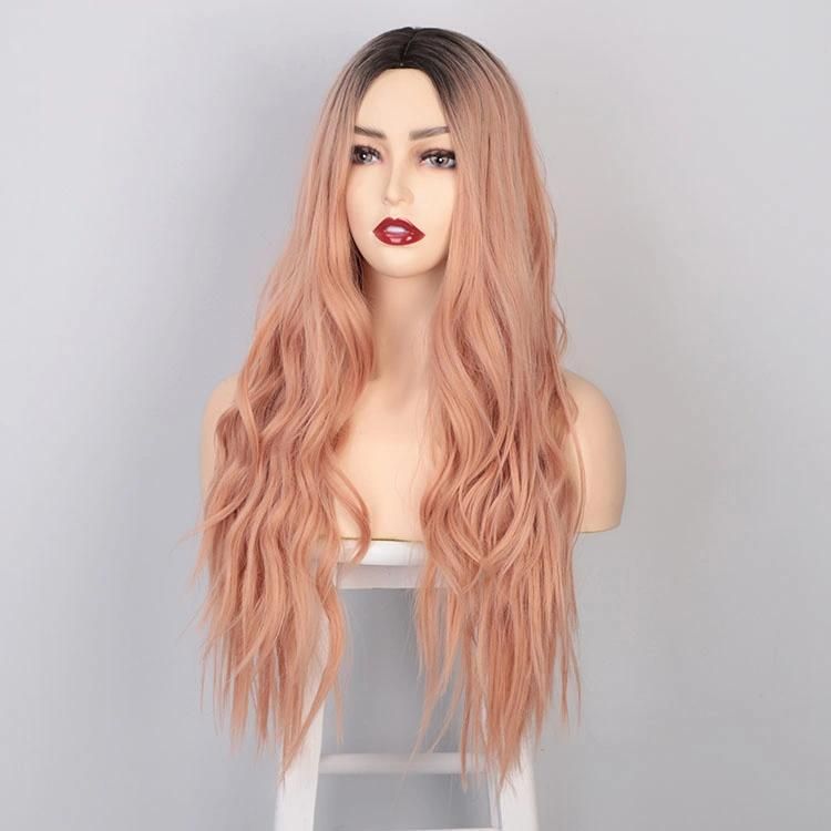 High Quality Vendor Cheap Wholesale Ombre Coral Long Wavy Body Wave for Black Women Synthetic Hair Wigs