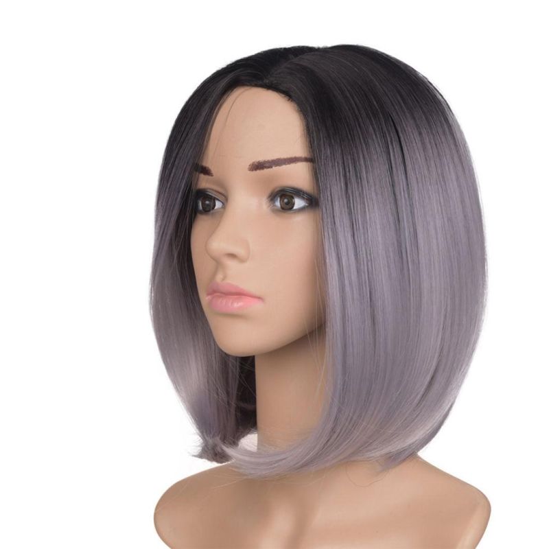 Middle Part Short Ombre Black Dark Blonde Color Bob Wig Brazilian Human Hair Wigs with Lace Front for Women 12 Inches