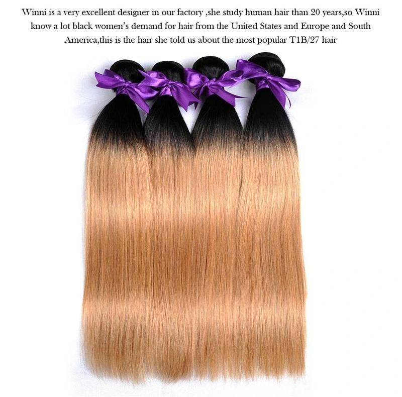 Omber Color 100% Peruvian Human Hair Blonde Virgin Remy Hair Straight Weft