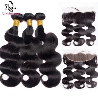 Bundles with Lace Frontal Brazilian Virgin Hair Human Hair Extension