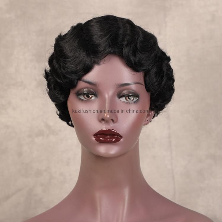 Heat Resistant Synthetic Hair Short Pixie Cut Black Fiber Wigs Short Finger Wave Cute Wigs for Cosplay