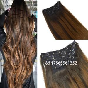 Straight Hair 7PCS 120g Color #2 Fading to #6 Ombre Balayage Extensions High Quality Brazilian Hair Clip in Hair Extensions