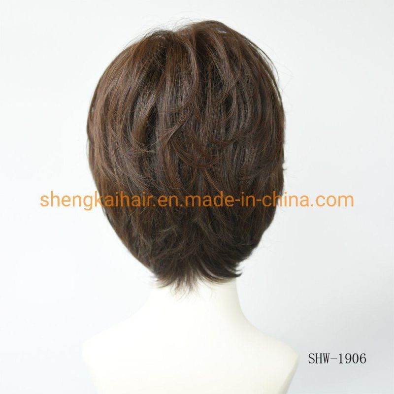 Wholesale Premium Quality Full Handtied Human Synthetic Hair Mixed Medical Use Hair Wig for Lady