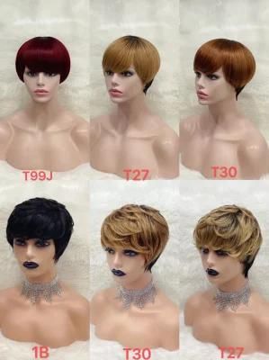 Human Hair Machine Made Wig Ombre Color Short Length Wig