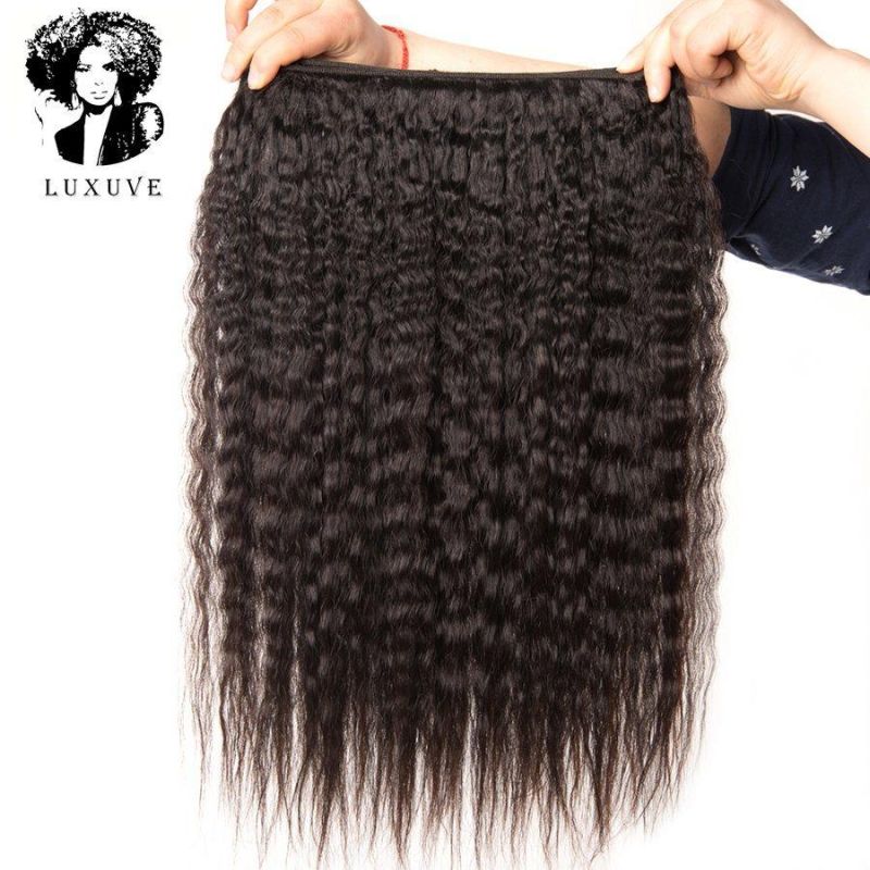 Luxuve Wholesale Kinky Straight Raw Hair Bundles Vendors, Yaki Virgin Hair Frontal and Bundles, 100% Brazillian Hair Bundles