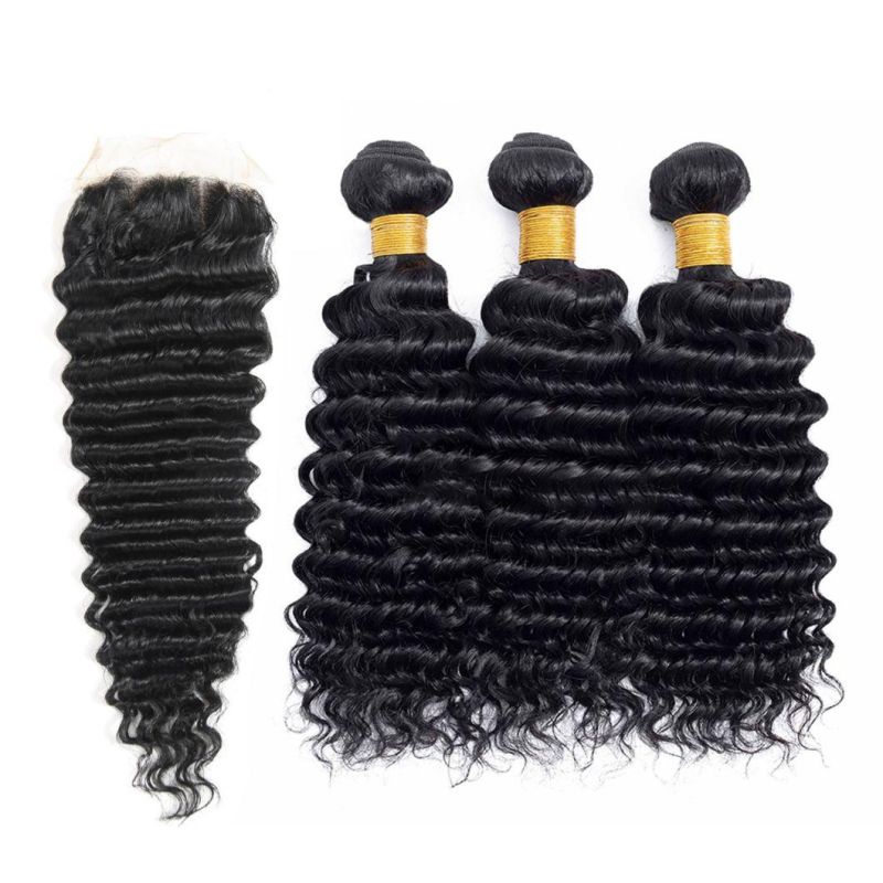 Factory Wholesale Human Hair Weaving Brazilian Hair Bundle with Lace Closure 180%