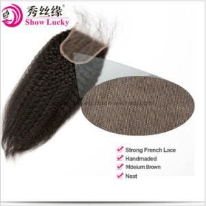 Hot Beauty Virgin Peruvian Kinky Straight Hair Top Closure 100% Human Hair Lace Closure Size 4*4