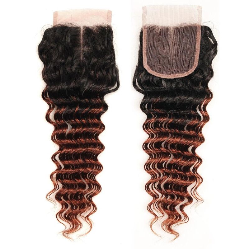 Two Tone Ombre Brazilian Hair Bundles with Closure Deep Weave 4PC Human Hair Extensions 1b/33 Spark Remy Hair Weave Can Be Mix
