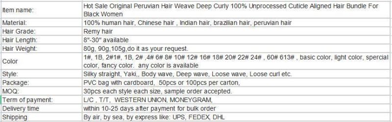 Hot Sale Original Peruvian Hair Weave Deep Curly 100% Unprocessed Cuticle Aligned Hair Bundle for Black Women