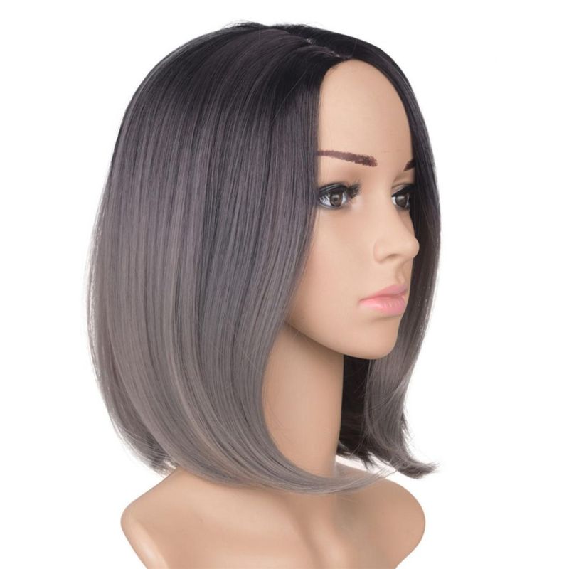 Middle Part Short Ombre Black Dark Blonde Color Bob Wig with Lace Front Brazilian Human Hair Wigs for Women 12 Inches