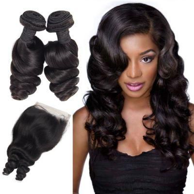 Kbeth 100 Human Hair Weave Brands Straight Closure Hair Peruvian Human Hair with Lace Closure Loose Wave Bundles