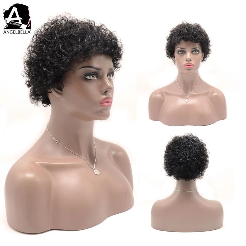 Angelbella New Arrived Short Curly Wigs Africa Kinky Curl Remy Hair Sewing Machine Made Wig