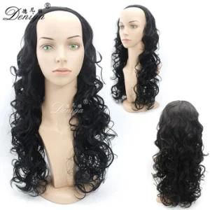 Natural Black Long Curly 3/4 Wig High Quality Clip in Half Wig