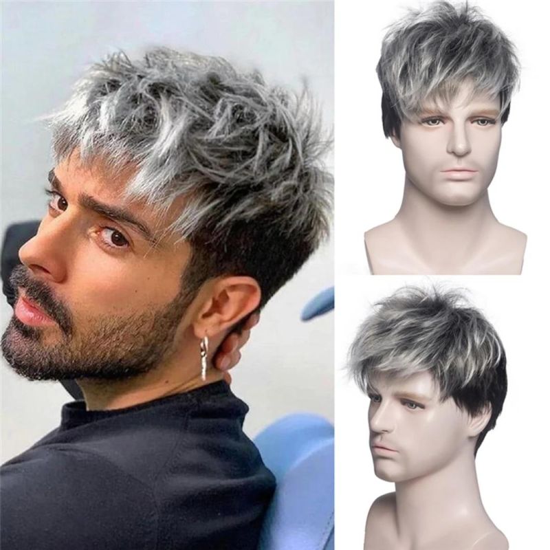 Toupee Men Short Hair Wigs Ombre Men′ S Daily Wig Male Natural Curly Hair Breathable Men Short Hair Wigs Ombre Men′ S Daily Lace Front Wig