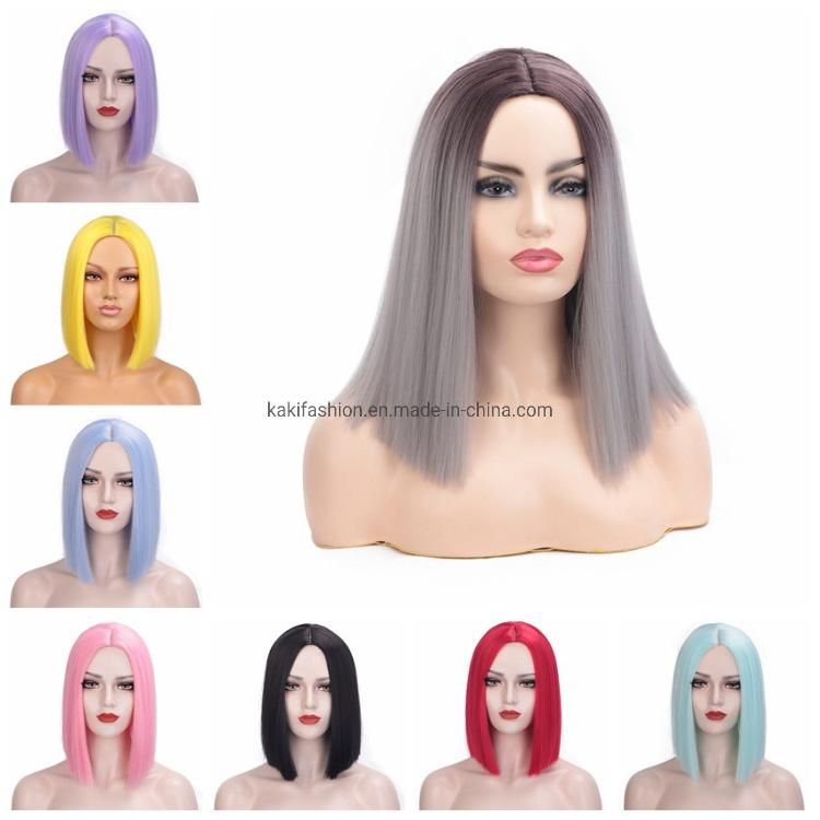 Heat Resistant Synthetic Fiber Hair Wigs for White Black Women Short Middle Part Straight Nature Bob Wigs