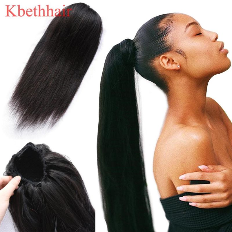 Kbeth Ponytail Human Hair Extension for Black Women Brazilian Hair Yaki Kinky Straight Drawstring 100% Unprocessed Remy Ponytail Human Hair Extension Clips in