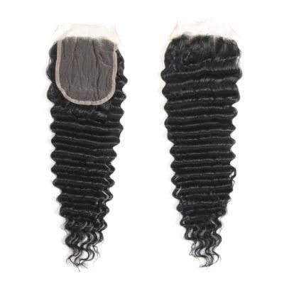 Indian 4X4 Lace Closure Deep Wave Virgin Hair Closures for Black Women