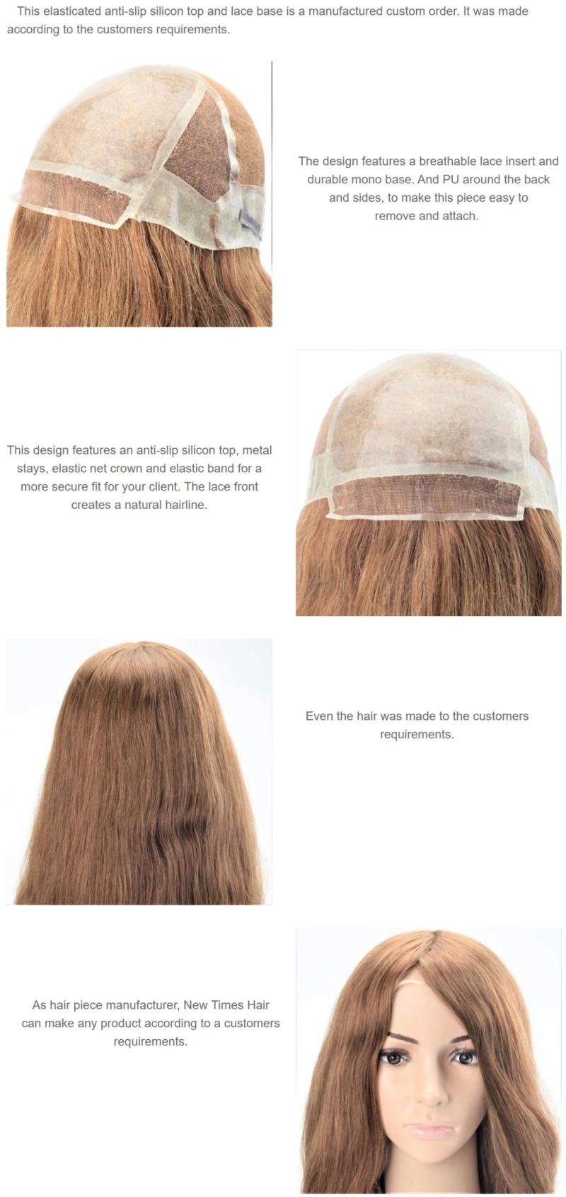 Custom Ladies Elasticated Anti-Slip Silicon Top and Lace Human Hair Wig