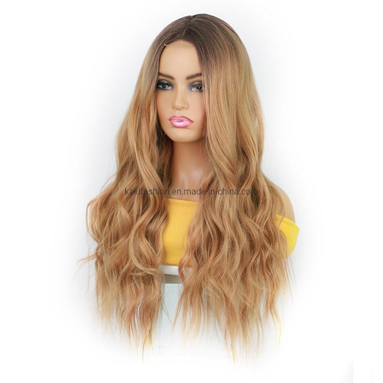 Long Body Wave Vendor Ombre Light Blonde Dark Root Heat Resistant Fiber Synthetic Lace Hair Wigs