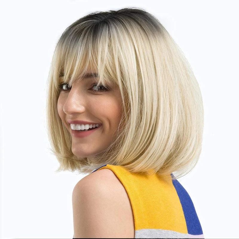 Bob Wigs for Women, 14inch Short Hair Wig with Bangs, Natural Fashion Synthetic Wig