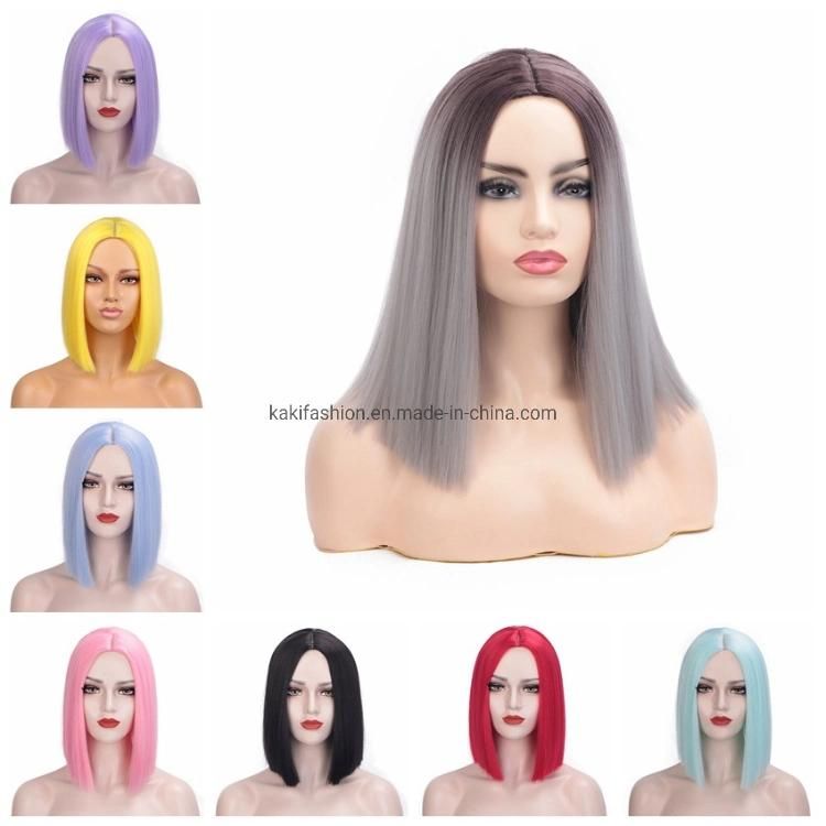 Synthetic Fiber Hair Straight Short Red Bob Wigs Heat Resistant for Cosplay Party