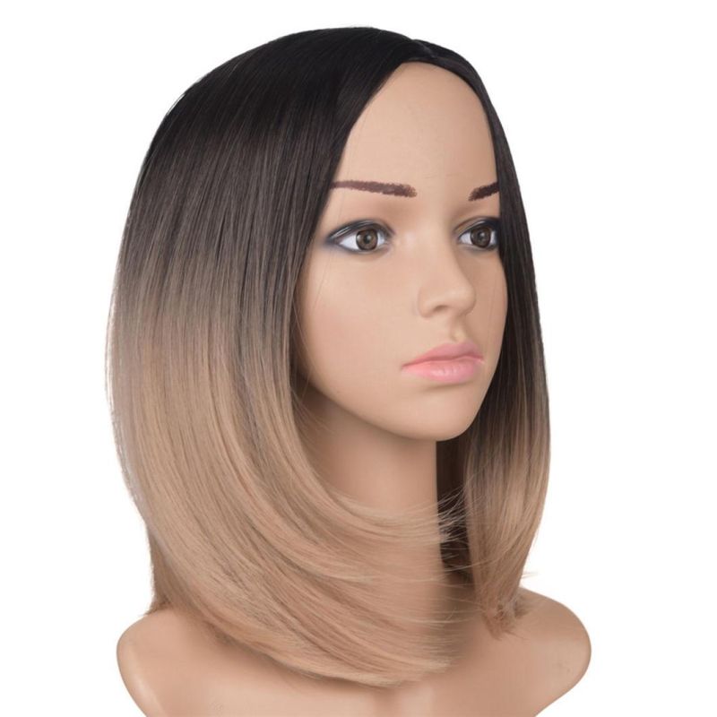 Middle Part Short Ombre Black Dark Blonde Color Bob Wig Brazilian Human Hair Wigs with Lace Front for Women 12 Inches