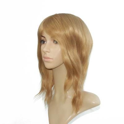 Fine Mono with Clear Poly Around and French Lace Front with Blond Remy Natural Hair Toupee for Women