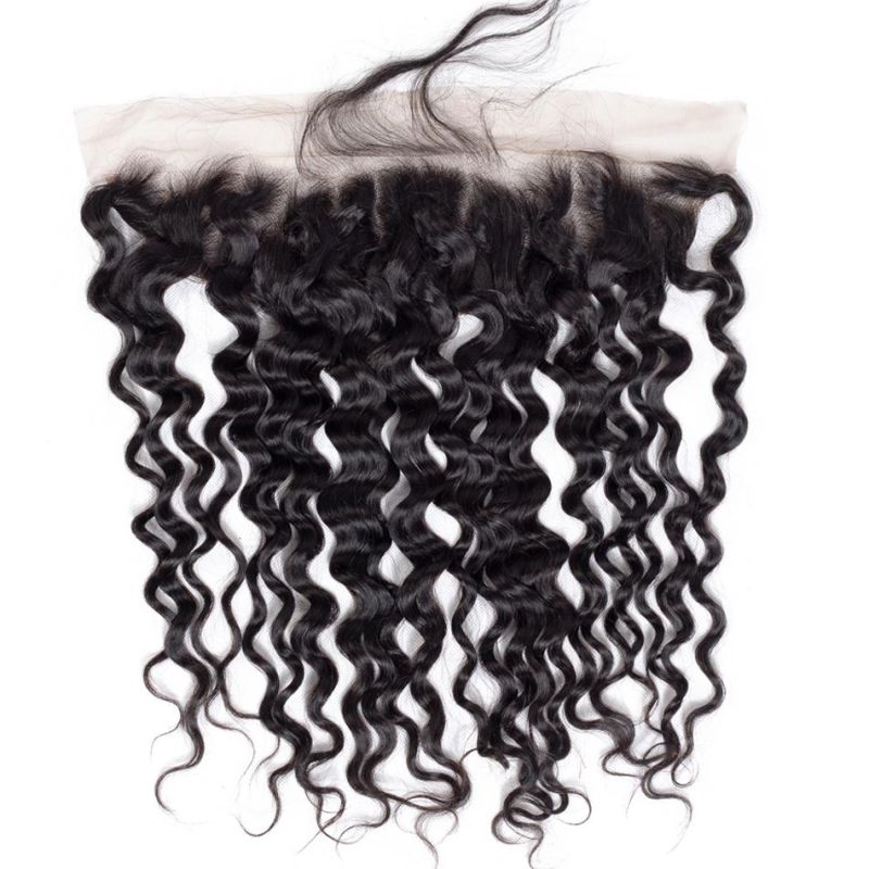 Virgin Human Hair Extensions Water Wave Bundles with Lace Frontal Closure