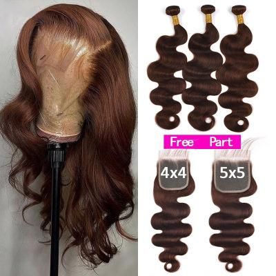 Chocolate Brown Bundles with 4X4 5X5 Closure #4 Brown Body Wave Bundles with Closure Brazilian Hair Weave Bundles with Closure Remy Hair