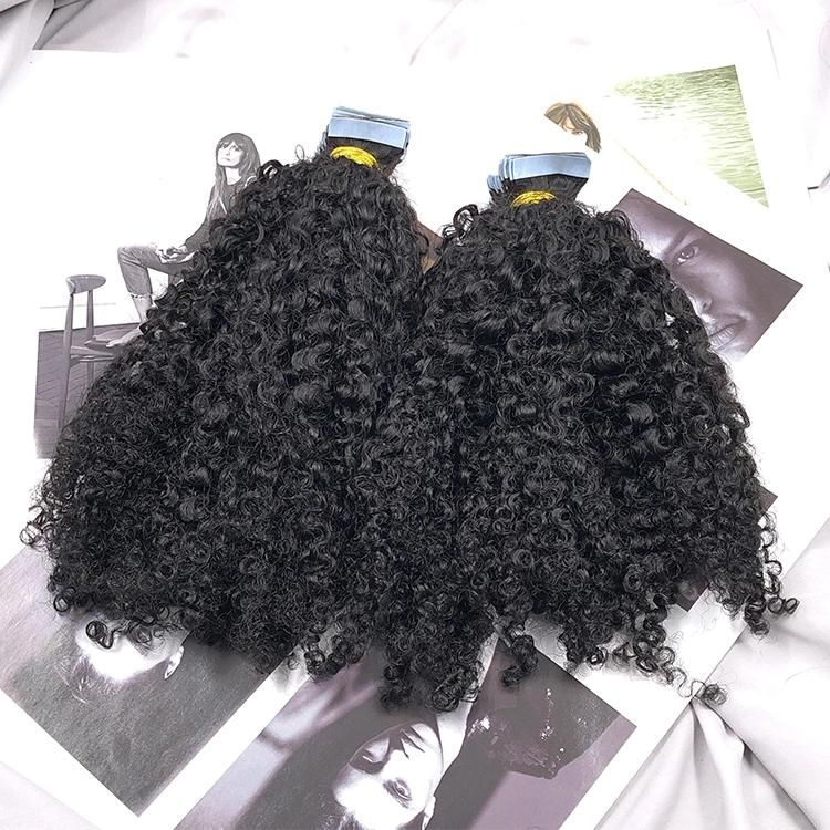 Indian Hair Vendors Wholesale Double Drawn Afro Curly Invisible Tape Hair Extension