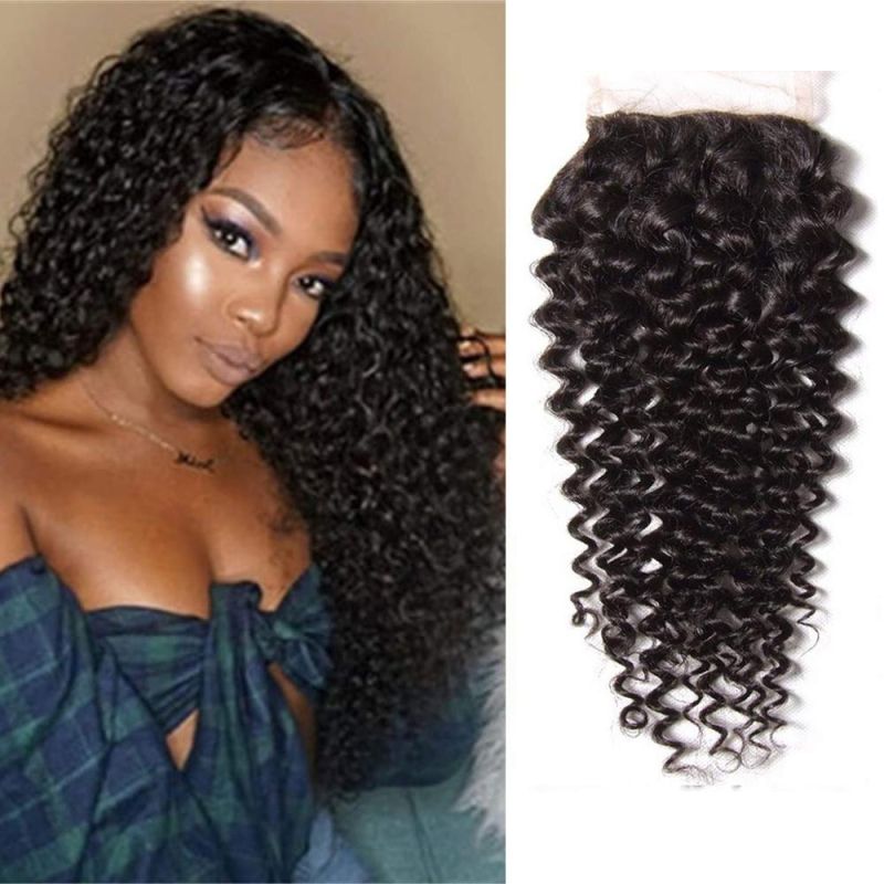 Lace Closure Curly 4X4 Brizilian Virgin Human Hair Closure Curly Wave Hair Closure Natural Black Color Hair Extention 12 Inch