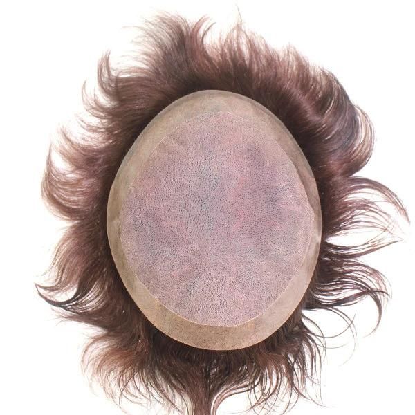 HS5 Silk Mono Base with Skin Perimeter Men′s Toupee