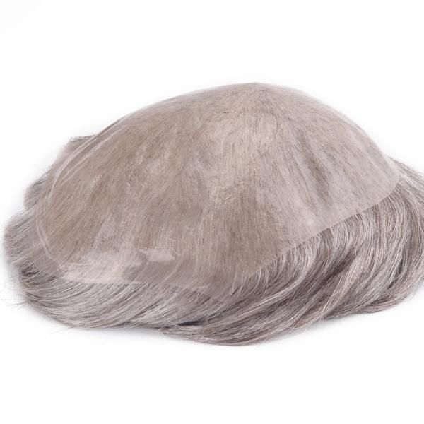 Delicate Lift Injected Super Thin Skin Base Gray Male Natural Hair Toupee