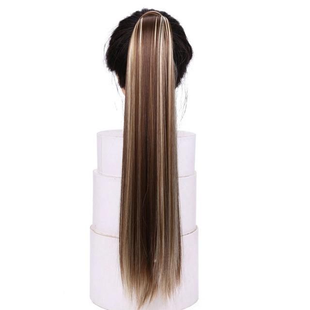 Ombre Blond Wrap Wig Straight Synthetic Magic Paste Drawstring Ponytail Hair Extension