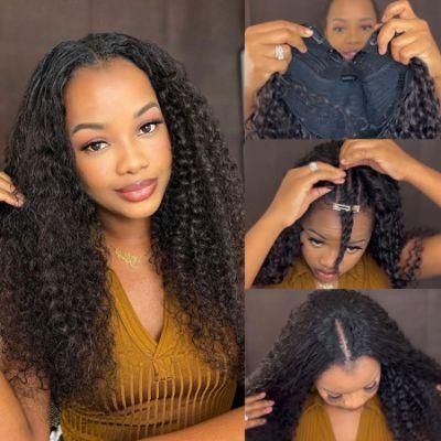 V Part Curly Wave Human Hair Wigs