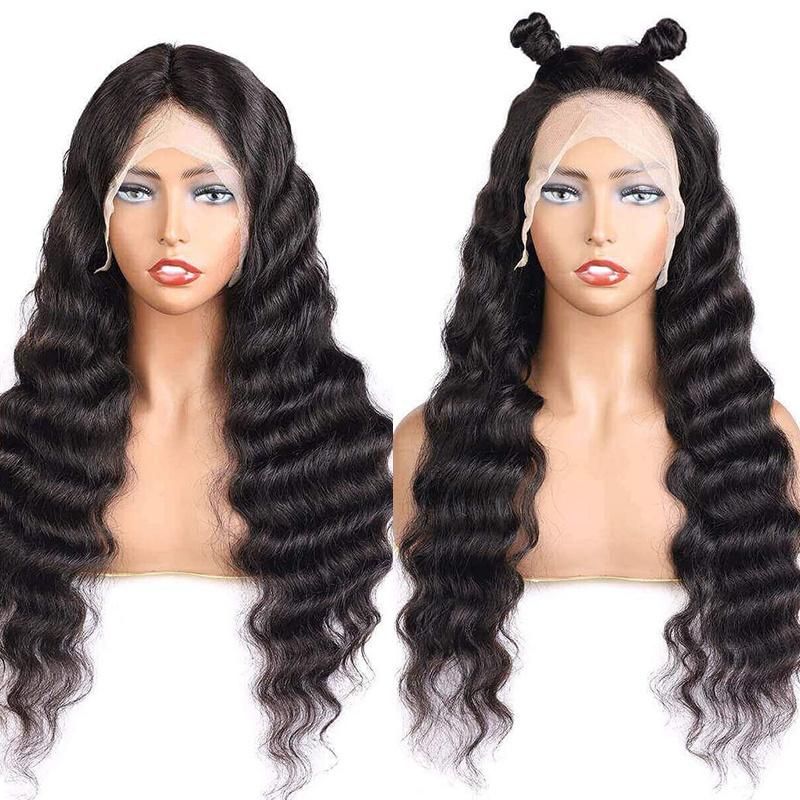 Wholesale Price Custom Packaging Raw Indian Wig Virgin Human Hair 40 Inch Deep Wave Frontal Wig