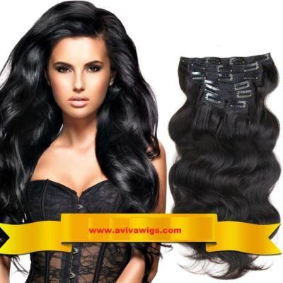 100% Brazilian Hair Clip in Human Hair Extension 22inch Virgin Hair Extension 7PCS (AV-CH160-1B)