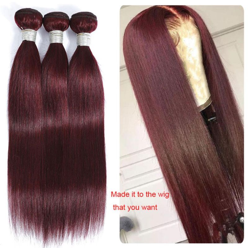 99j Dark Red Wine Bundles with Closure Brazilian Human Hair Weave Colored Straight Remy Hair 4 X 4 Lace Size