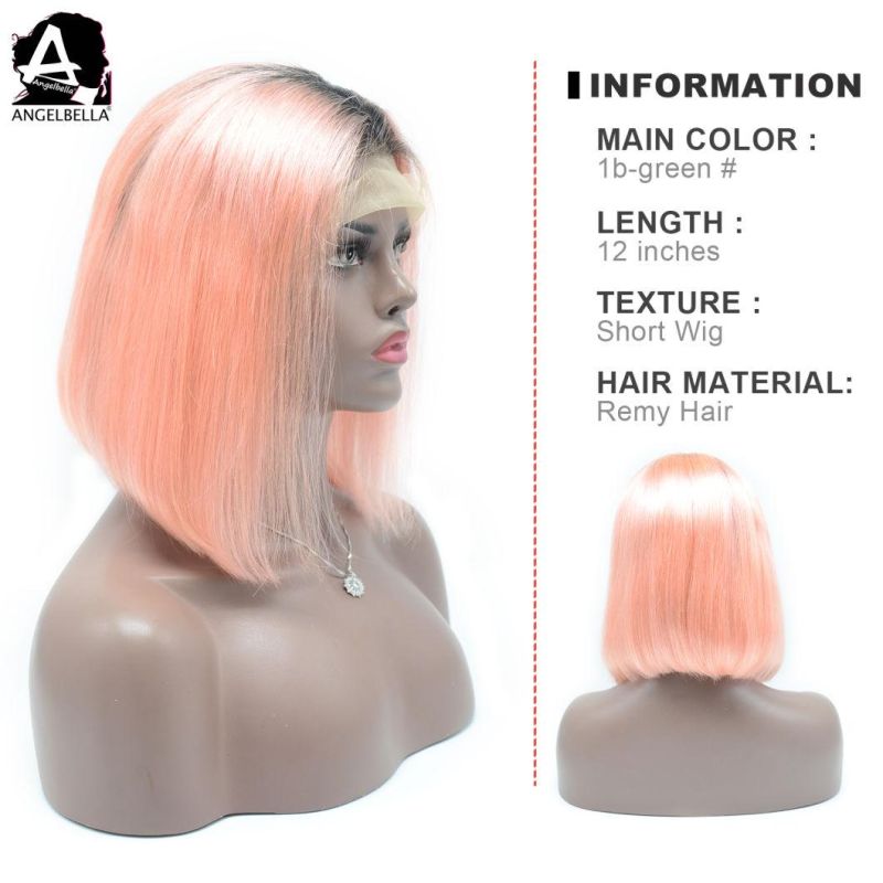 Angelbella Ombre 1b#-Pink Bob Wigs Virgin Remy Human Hair Lace Front Wig