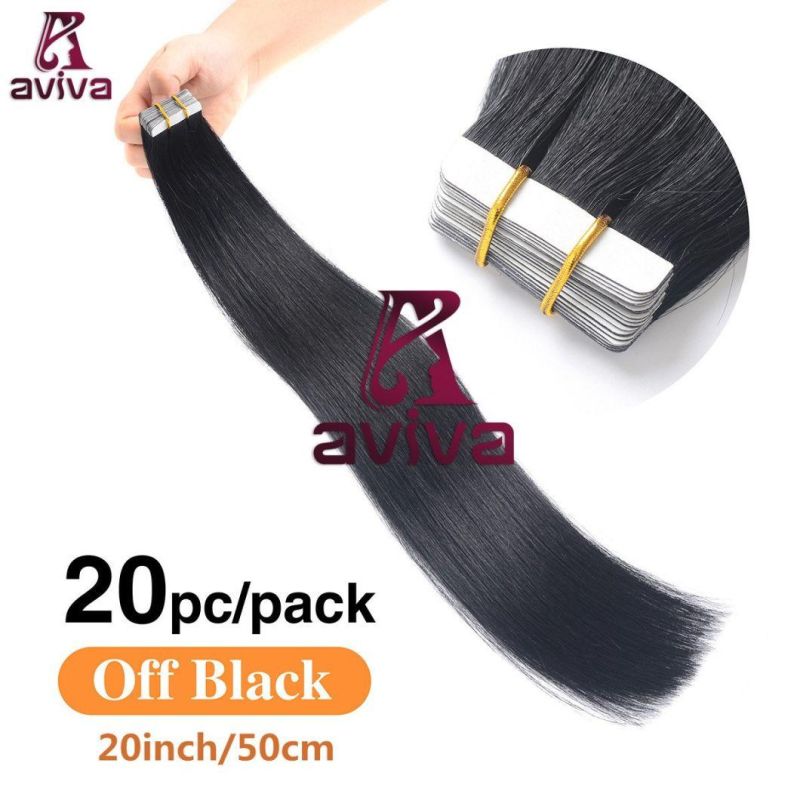 Aviva Natural Color 1b# Virgin Remy Tape Hair Extension 20inch Virgin Hair Skin Weft Tape in Hair Extension Indian Remy Human Hair Extension (AV-TP0020-1B)