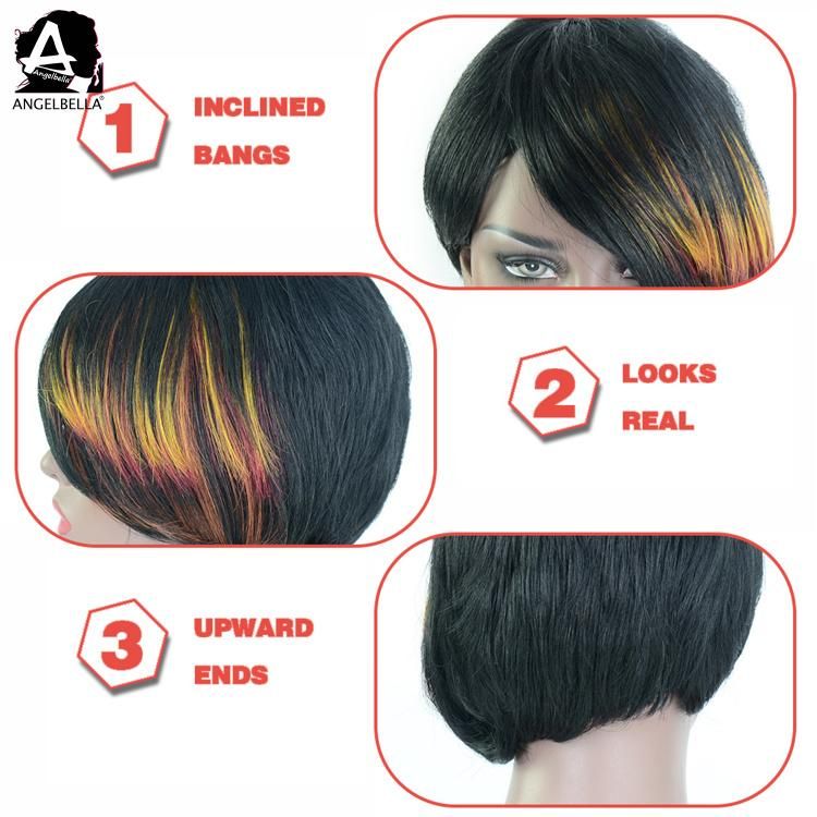 Angelbella 2022 New Arrival Human Hair Wig with Full Colorful Bangs Natural Side Part Wigs