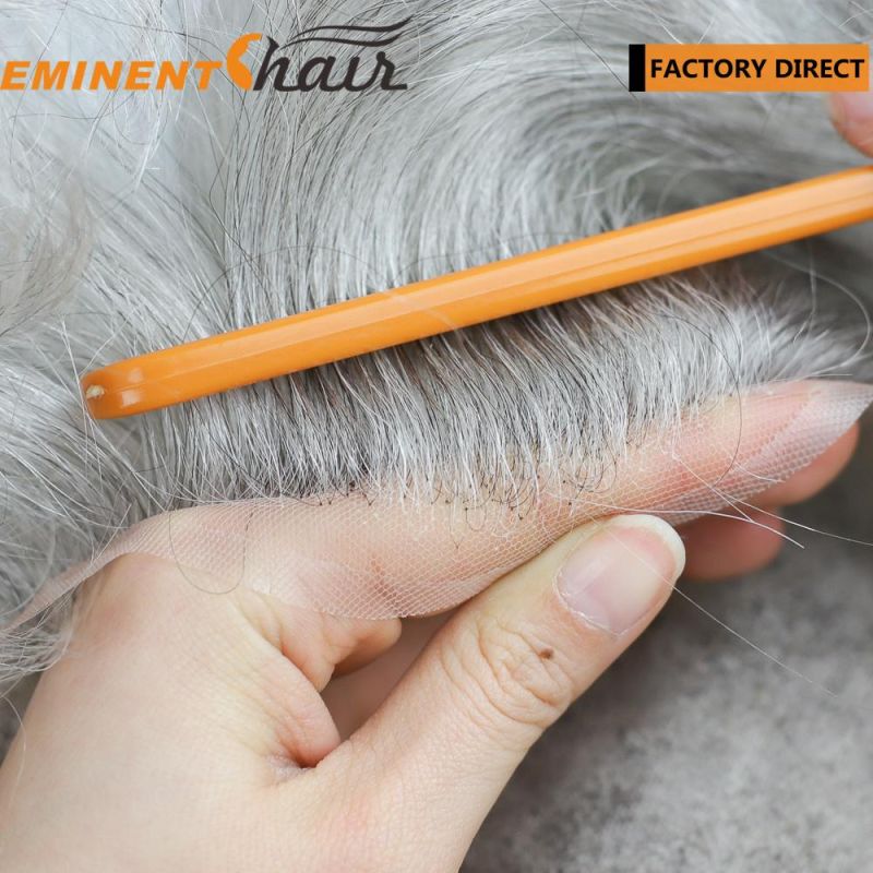 Grey Human Hair Men′s Hair Replacement System Toupee
