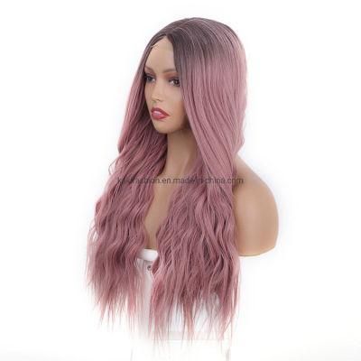 Long Synthetic Lace Ombre Pink Wigs Women Natural Body Wave Hair Wigs